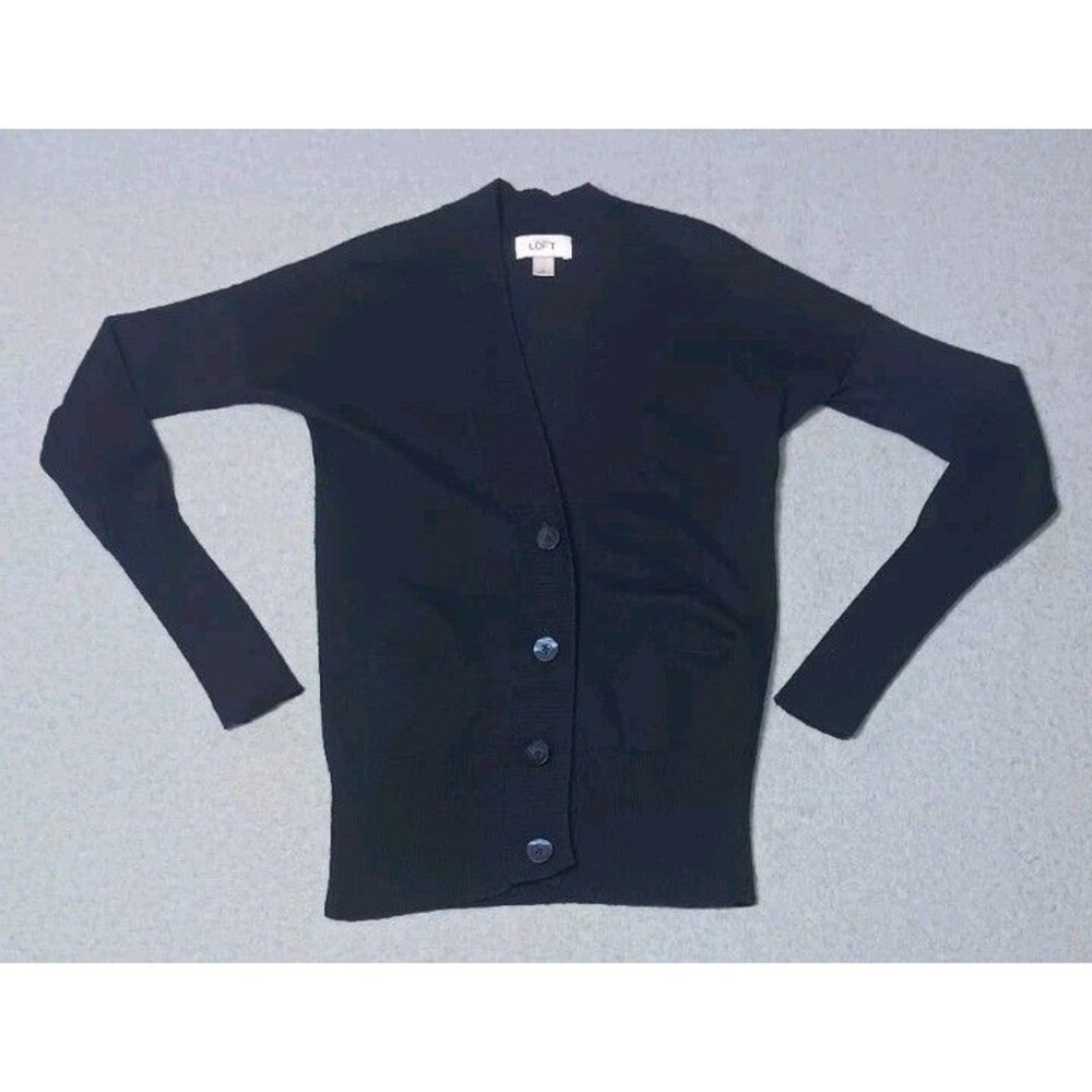 Loft Wool Blend Button Up Cardigan Womens S Midnight Blue Preppy Academia Cozy